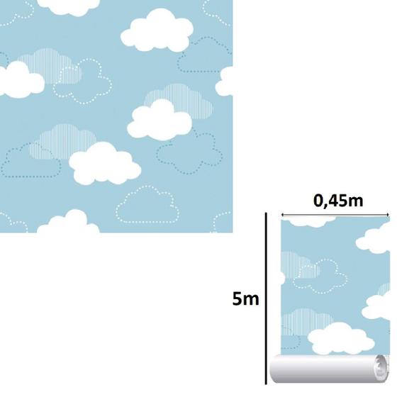 Imagem de Papel De Parede Adesivo Nuvem Céu Azul Quarto 5m Infantil