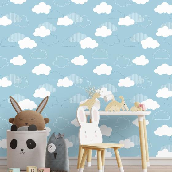 Imagem de Papel De Parede Adesivo Nuvens Céu Azul Quarto Infantil 1.5m