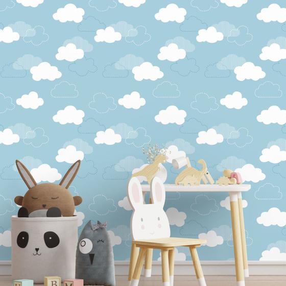 Imagem de Papel De Parede Adesivo Nuvens Céu Azul Quarto Infantil 3.5m