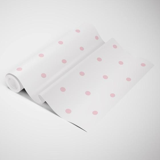 Papel de Parede Adesivo Poás Bolinhas Rosa com Fundo Branco Menor preço em Papel de Parede Adesivo Poás Bolinhas Rosa com Fundo Branco