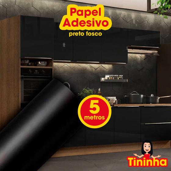 Imagem de Papel de Parede Adesivo Preto Fosco Liso Móveis Decoração 5 Metros x 45 Cm