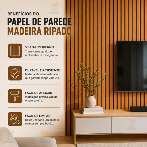 Papel de Parede Adesivo Ripado Autocolante Madeira 2 5 e 10 Metros Decoração - AMSTYLO