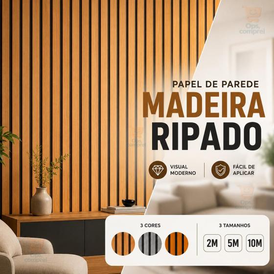 Papel de Parede Adesivo Ripado Autocolante Madeira 2 5 e 10 Metros Decoração - AMSTYLO