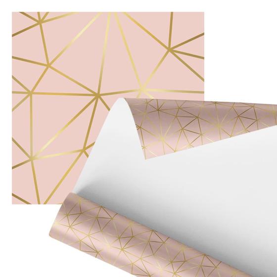 Imagem de Papel De Parede Adesivo Rosa E Dourado Geométrico 2,80M