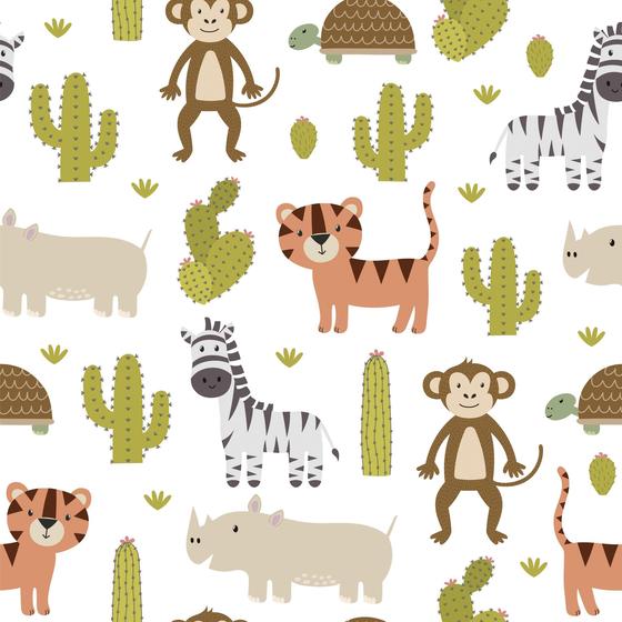 Imagem de Papel De Parede Adesivo Safari Cacto Bichinhos Quarto Infantil  12m