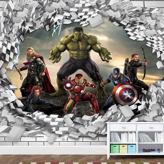 Imagem de Papel de Parede Adesivo Vingadores Marvel 3D Buraco Parede 1X1