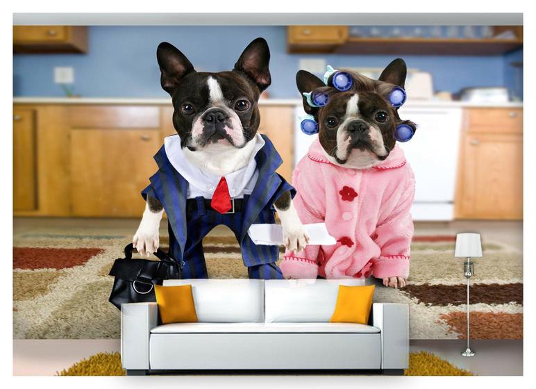 Imagem de Papel De Parede Animais Casal Cachorros 3D Anm145