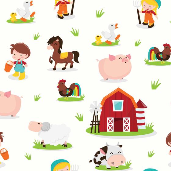 Imagem de Papel de Parede Animais Fazenda Baby Infantil 57x270cm