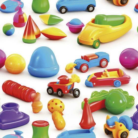 Imagem de Papel de Parede Auto Adesivo Quarto bebê Brinquedos Coloridos Decorativo Vinil Infantil Lavavel 3m