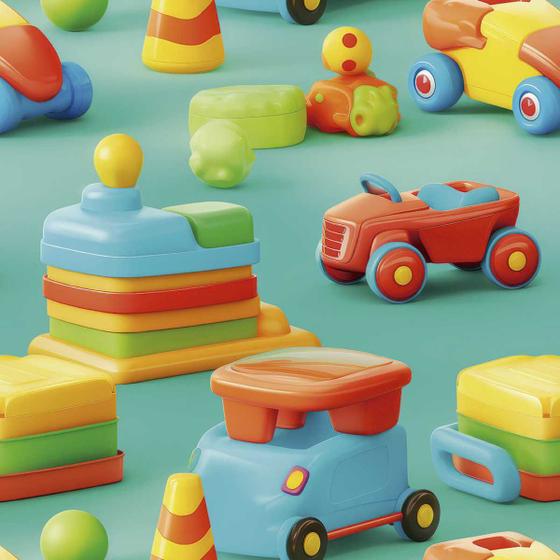 Imagem de Papel de Parede Auto Adesivo Quarto Bebê Carrinho Colorido Infantil decorativo Criança 9m