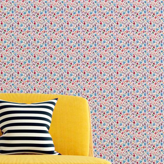 Imagem de Papel de parede Auto Colante Floral margarida azul colorida vinilico Lavável Decorativo Quarto 6m