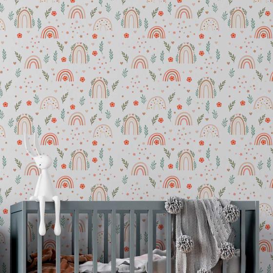 Imagem de Papel de Parede Auto Colante Infantil Aquarela Arco-iris marrom Decorado Quarto Sala 15m