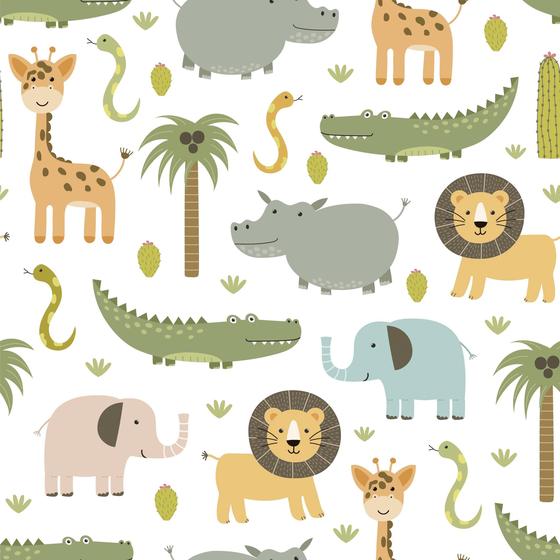 Imagem de Papel de Parede Autoadesivo Vinílico Reforma Animais Infantil Bebê Safari Quarto Maternidade