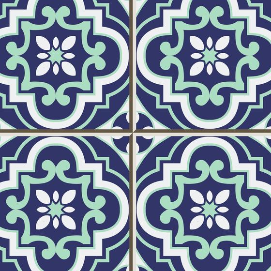 Imagem de Papel de Parede Autoadesivo Vinílico Reforma Azulejo Português Colonial Ladrilho Azul Cozinha Banheiro