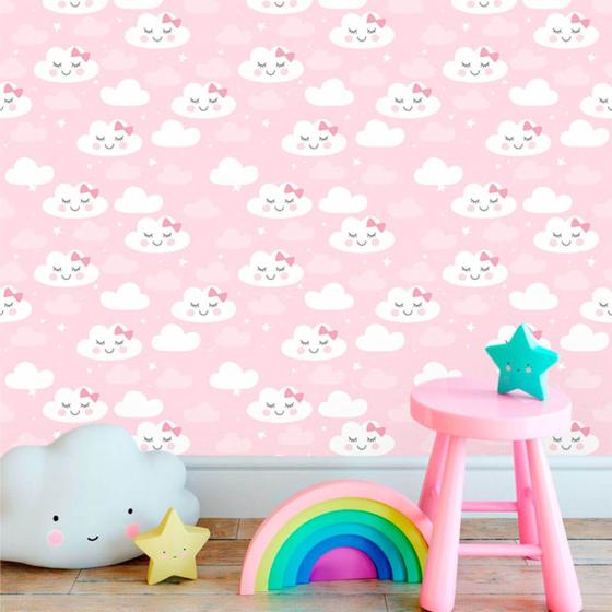 Imagem de Papel de Parede Autocolante Baby Nuvens Cute fundo Rosa 250