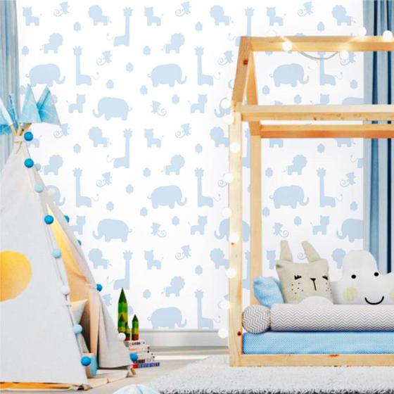 Imagem de Papel de Parede Autocolante Baby Safári Branco e Azul 250