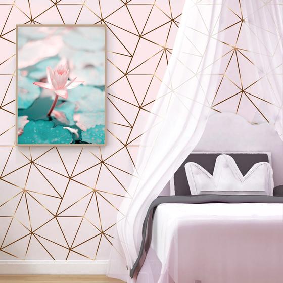 Imagem de Papel de Parede Autocolante Geométrico Fendi Zara Gold Fundo Tons de Rosa 310x58cm