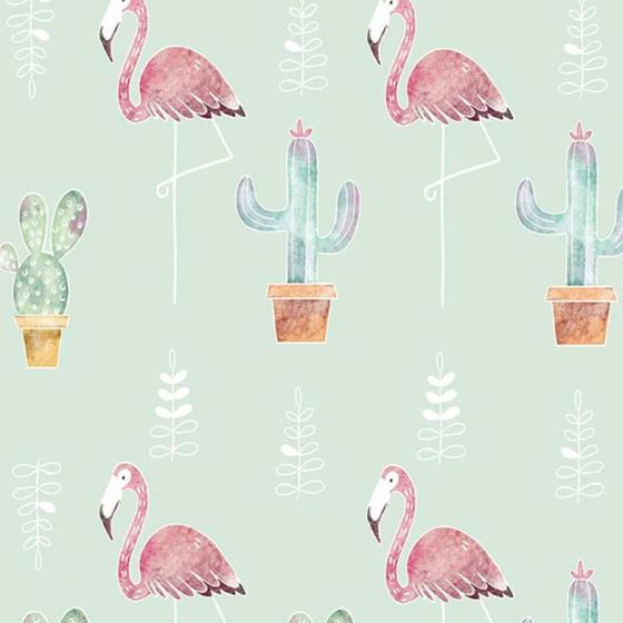 Imagem de Papel de Parede Autocolante Tropical Flamingos Com Arvores 1 Metro