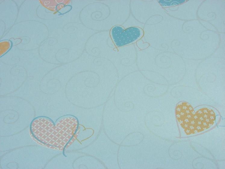 Imagem de Papel de Parede - Azul Celeste com desenhos de Corações - Rolo com 10m x 53cm - LMS-PPD-A5025