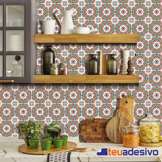 Imagem de Papel De Parede Azulejo Cozinha Português Lávavel Vermelho 3M