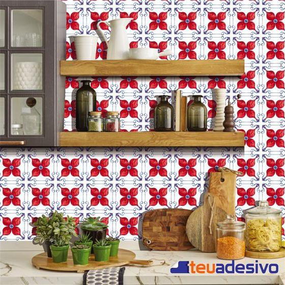 Papel De Parede Azulejo Cozinha Português Lávavel Vermelho 3M - Rei ...