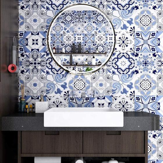 Imagem de Papel de Parede Azulejo Português Adesivo Resistente Autocolante Lavável Sala Cozinha Lavabo Banheiro