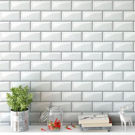 Imagem de Papel De Parede Azulejo Tijolinhos Em Tons De Cinza E Branco