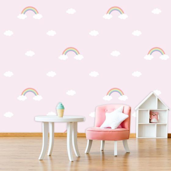 Imagem de Papel De Parede Baby Arco-íris Fundo Rosa