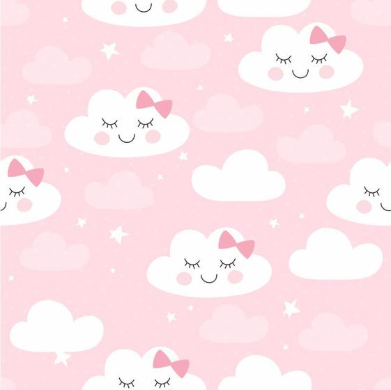 Imagem de Papel De Parede Baby Nuvens Cute Fundo Rosa