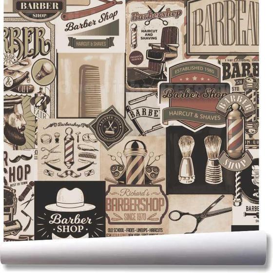 Imagem de Papel De Parede Barbeiro Vintage Barbearia Kit 02 Rolos A253