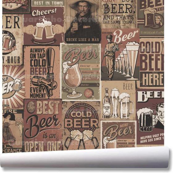 Imagem de Papel De Parede Cerveja Vintage Bar Retrô Kit 02 Rolos A269