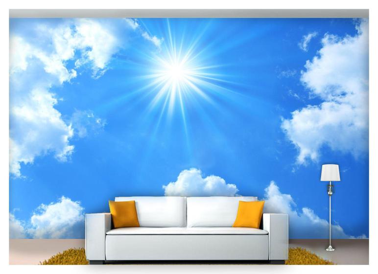 Imagem de Papel De Parede Céu ul Nuvens Brancas Sol 3D Nsk70