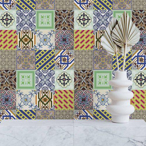 Imagem de Papel De Parede Cozinha Azulejo Hidráulico Lavável Rolo 3m