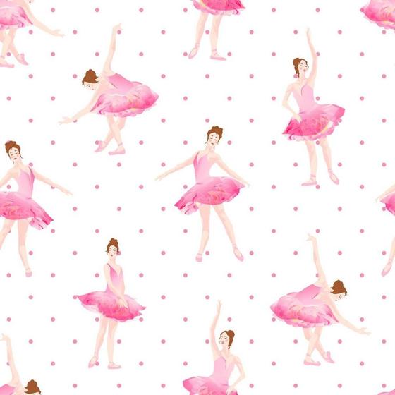 Imagem de Papel de Parede Decorativo Baby Bailarina Rosa Detalhada com Bolinhas 2,5m