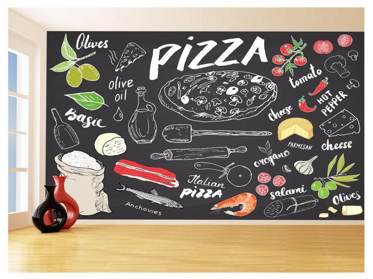 Imagem de Papel De Parede Estilo Lousa Pizza Ingrediente 3,5M Lcb11