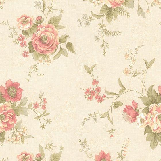 Imagem de Papel de Parede Floral Desenho Rosas Fundo Creme