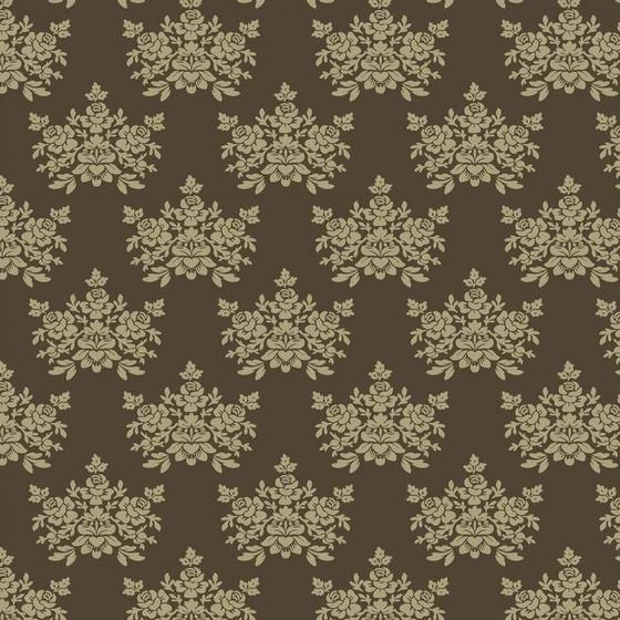 Imagem de Papel De Parede Floral Fundo Marrom Com Dourado Adesivo Sala