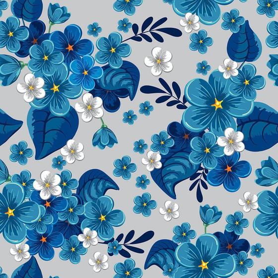 Imagem de Papel de Parede Floral Jardim Azul Fundo Cinza