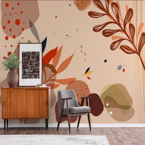 Imagem de Papel de Parede Folhagem Boho Orgânico tons Terrosos 9m²