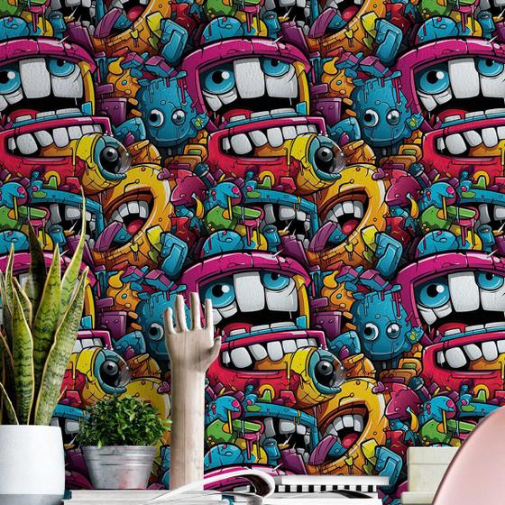 Imagem de Papel de Parede Gamer 3D Desenho Cartoon efeito Grafite Geek Varias cores decorativo Arte 3m