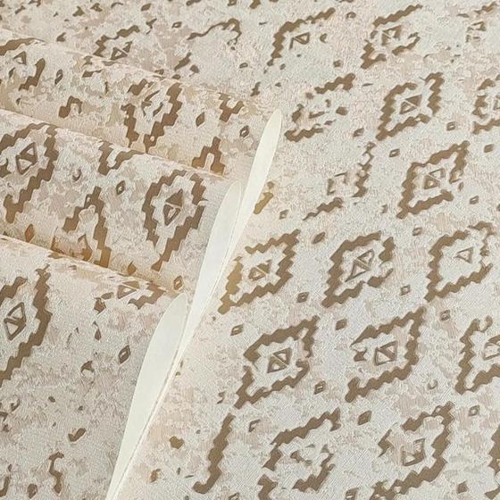Imagem de Papel de parede geométrico étnico dourado relevo alto padrão importado luxo
