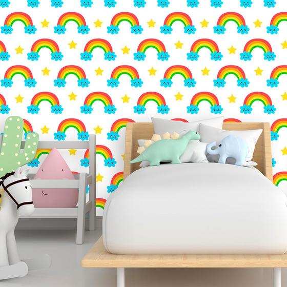 Imagem de Papel De Parede Infantil Arco Iris Cores Quentes 10 Metros