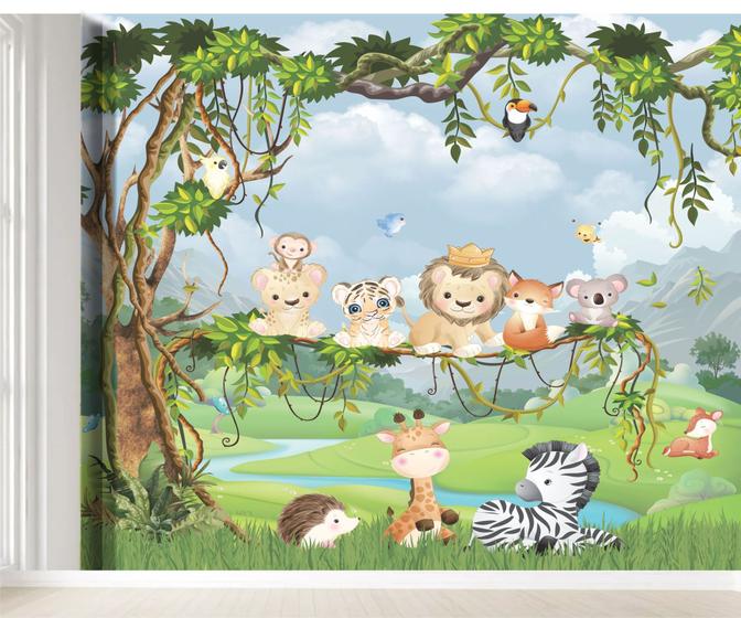 Imagem de Papel de Parede Infantil Autocolante Selva Safari Para Decorar Quarto de Bebê e Criança