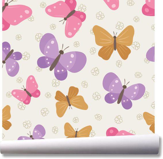 Imagem de Papel de parede infantil borboletas colorido menina flores A212