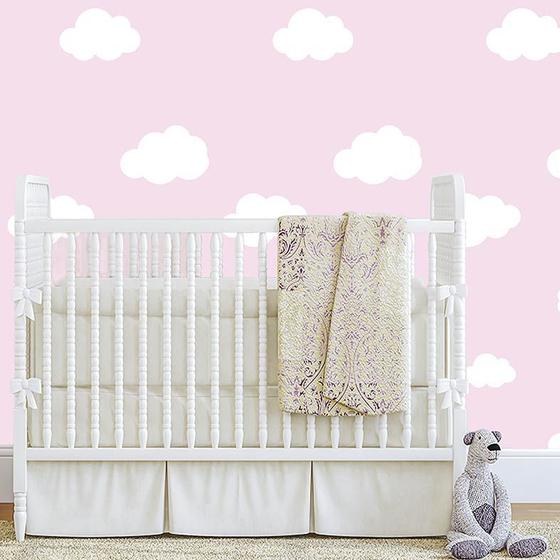 Imagem de Papel de Parede Infantil Céu Rosa com Nuvens