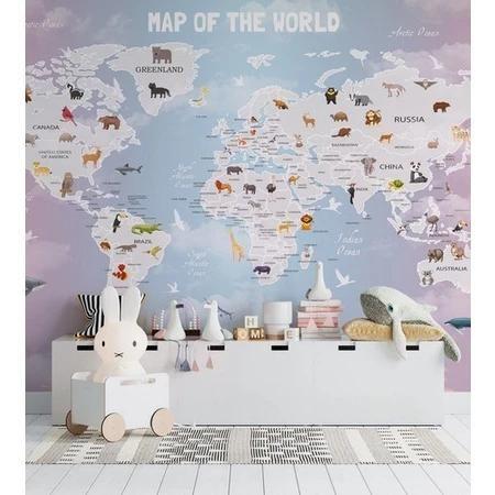 Imagem de Papel De Parede Infantil De Mapa Mundi Cor De Rosa De Menina