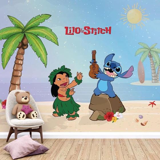 Papel de Parede Infantil Lilo & Stitch Tema Praia Havaiana Disney ...