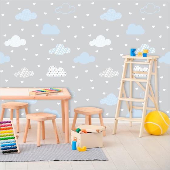 Imagem de Papel De Parede Infantil Nuvens Cinza ,branco E Azul