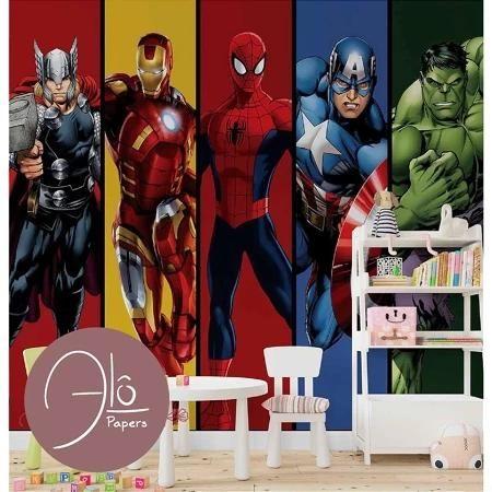 Imagem de Papel de Parede Infantil Os Vingadores homem aranha, thor hulk homem de ferro e capitão américa
