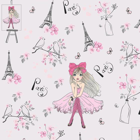 Papel de Parede Infantil Paris Fundo Rosa claro Flores E torre Eiffel 1 Metro Menor preço em Papel de Parede Infantil Paris Fundo Rosa claro Flores E torre Eiffel 1 Metro